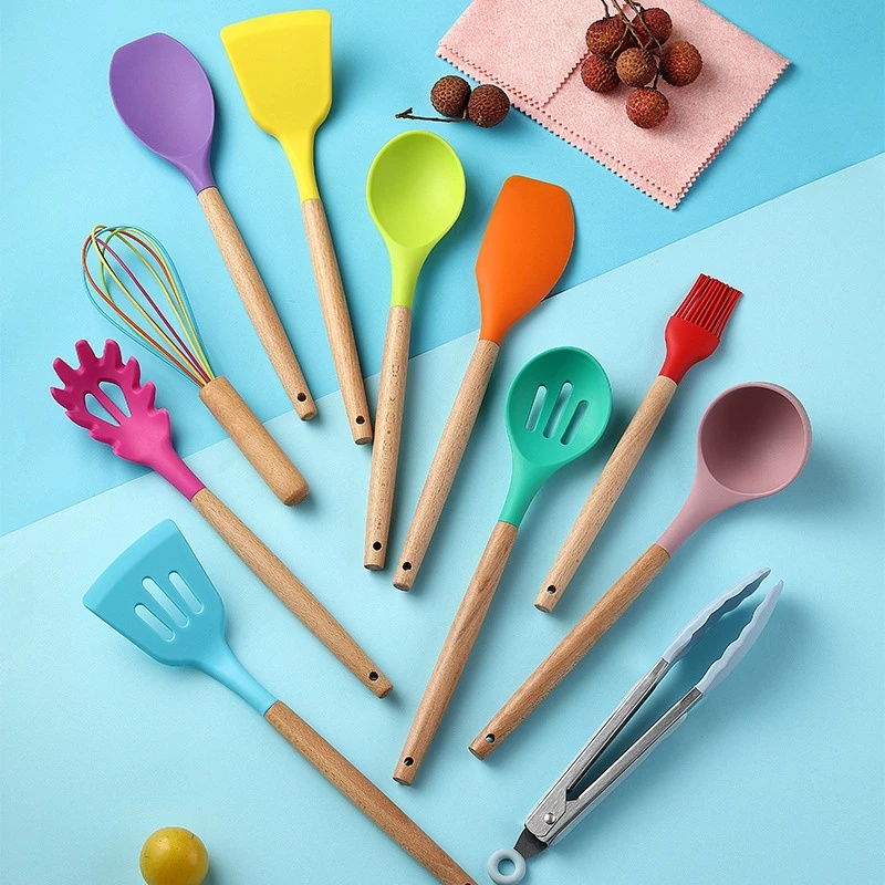 Silicone Kitchen Utensil Set with Wooden Handle - Image 7