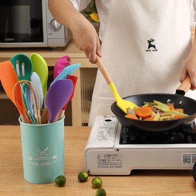 Silicone Kitchen Utensil Set with Wooden Handle - Image 6