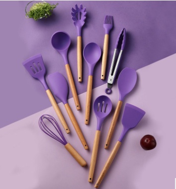 Silicone Kitchen Utensil Set with Wooden Handle - Image 2