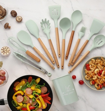 Silicone Kitchen Utensil Set with Wooden Handle - Image 9