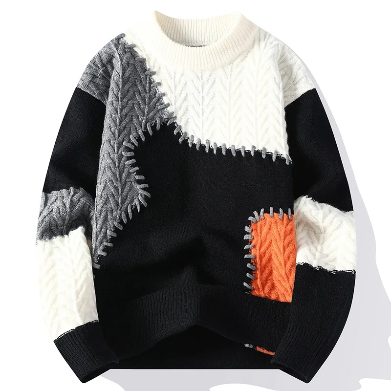 Men's Casual Patchwork Pullover - Image 3
