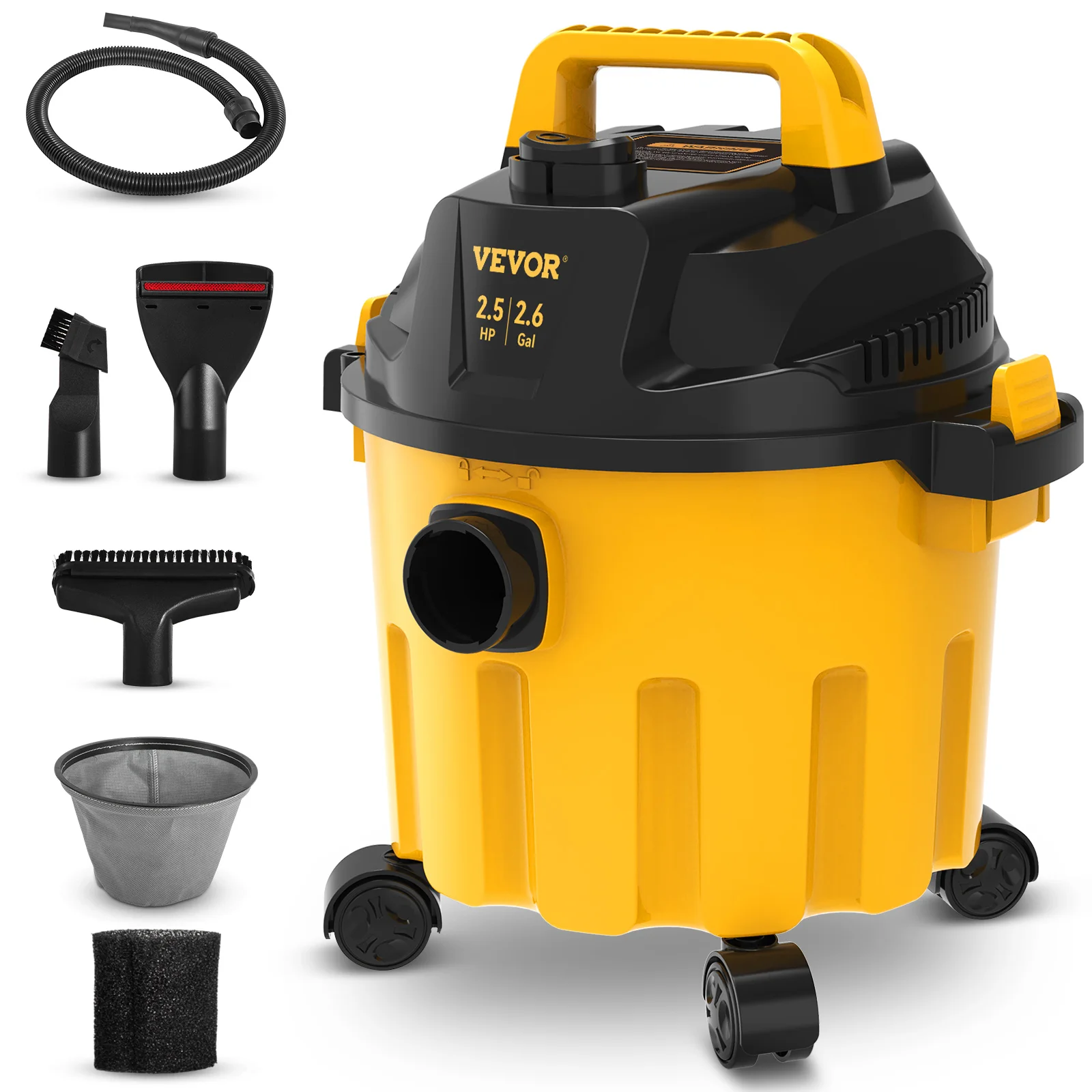VEVOR Wet Dry Vac, 2.6 Gallon, 2.5 Peak HP, 3 in 1 Portable Shop Vacuum with Blowing Function, Attachments Storage, Perfect for Cleaning Floor